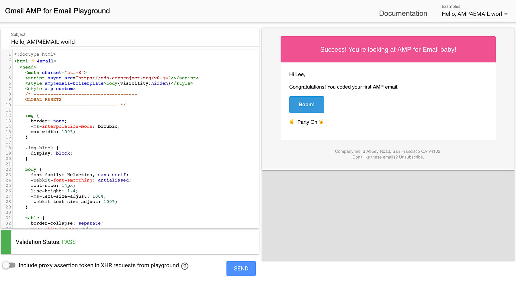 Example AMP email code