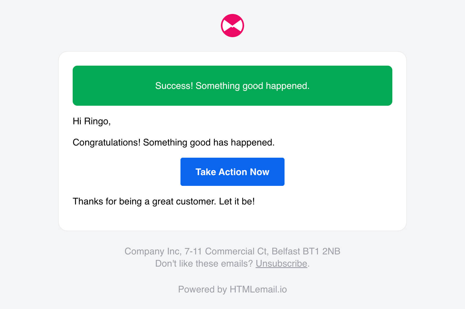 Responsive Success Alert Email Template desktop preview