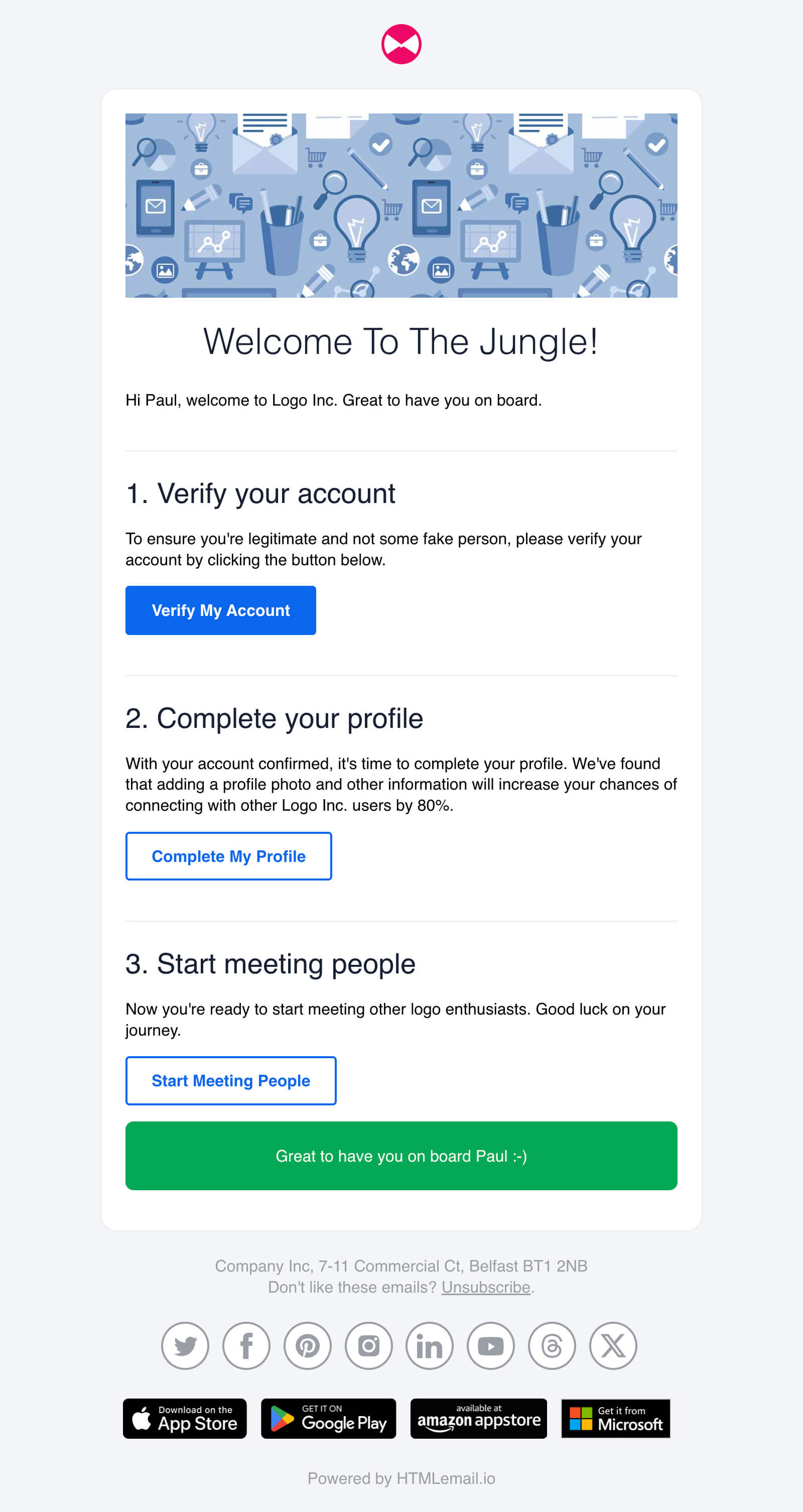 Responsive Welcome Email Template desktop preview