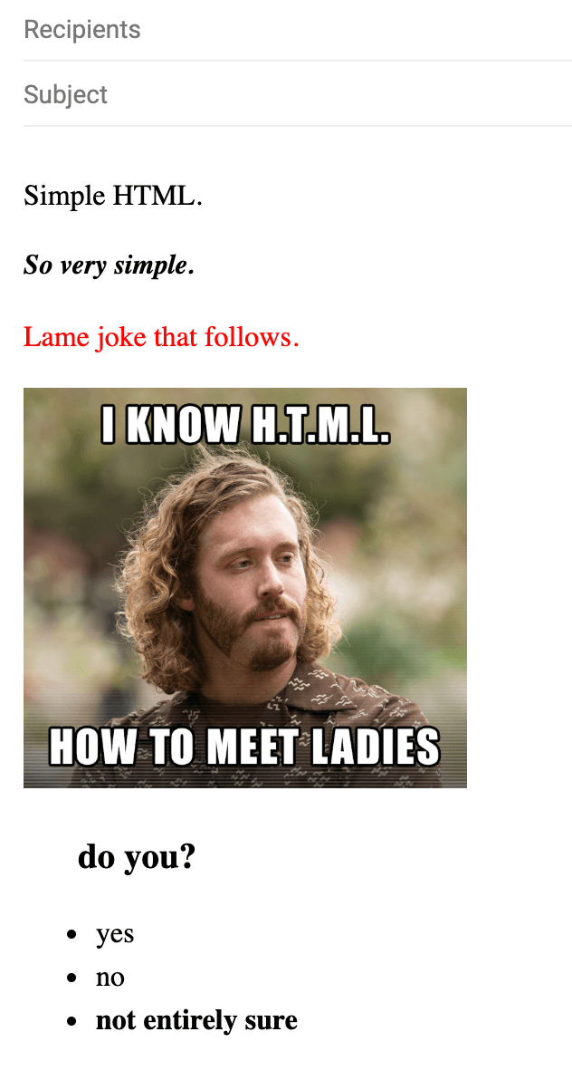 HTML email in Gmail compose